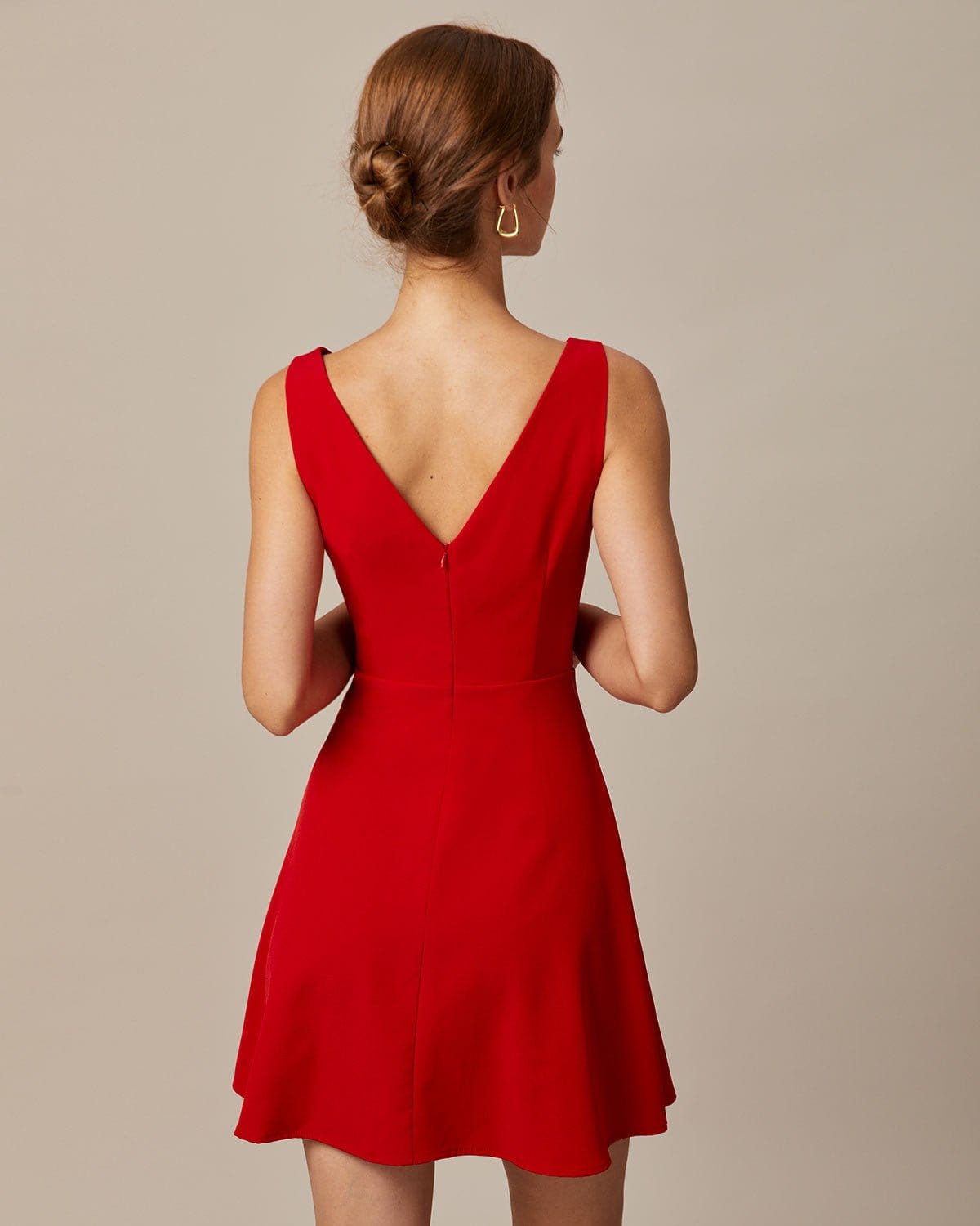 The Red Boat Neck High Waisted Mini Dress | Rihoas