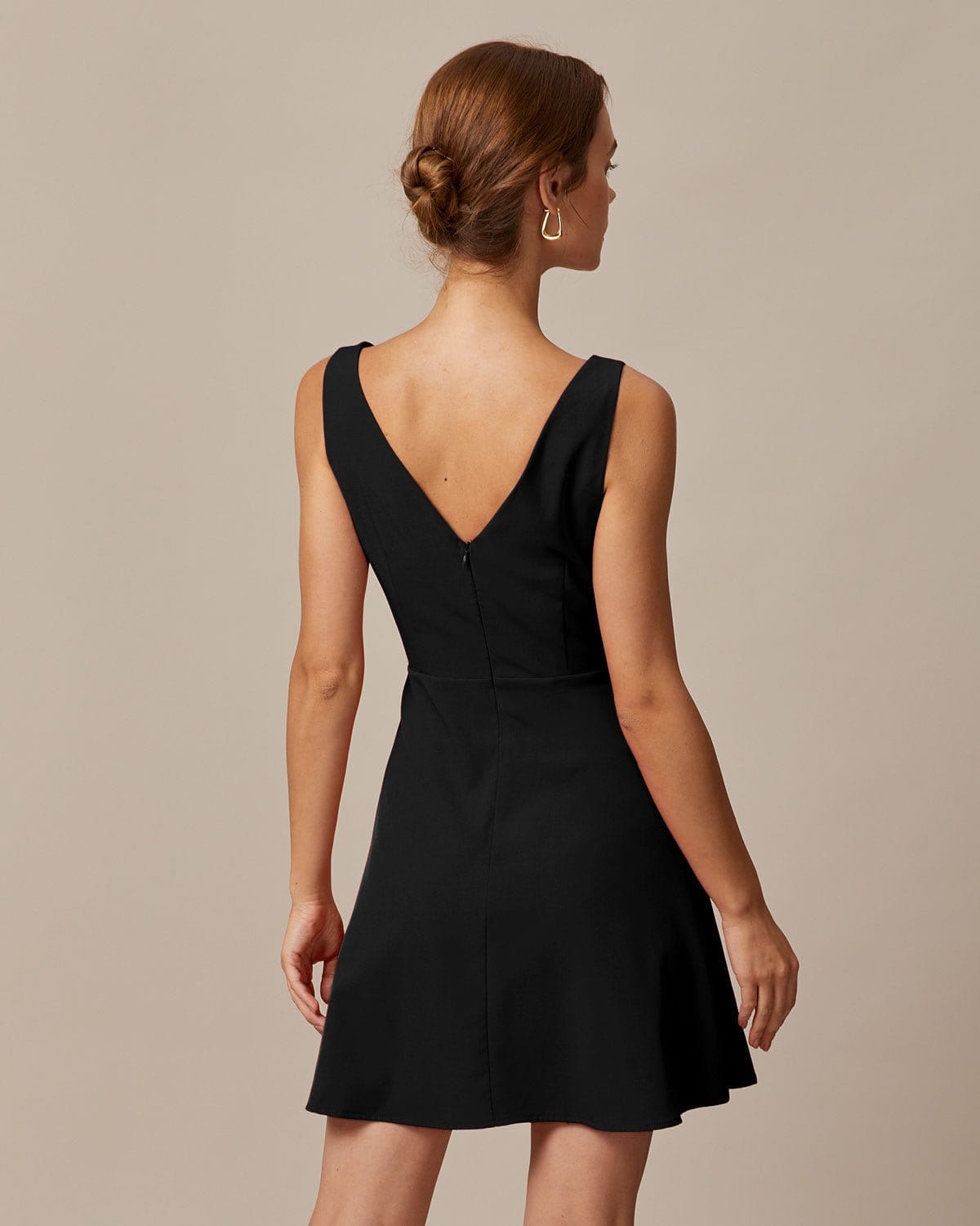 The Black Boat Neck High Waisted Mini Dress | Rihoas