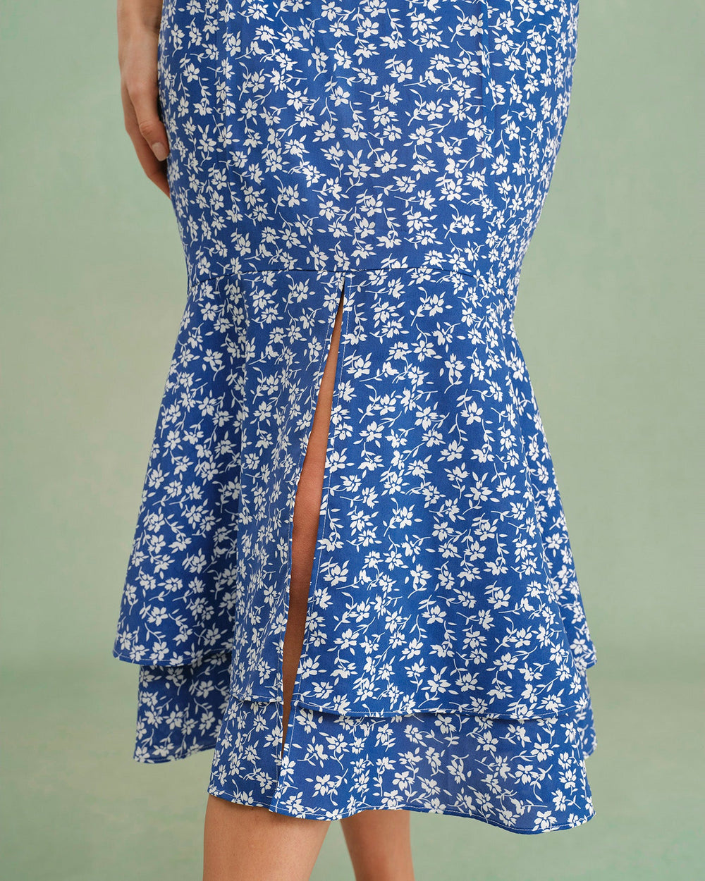 Blue Floral Mermaid Midi Skirt | Rihoas