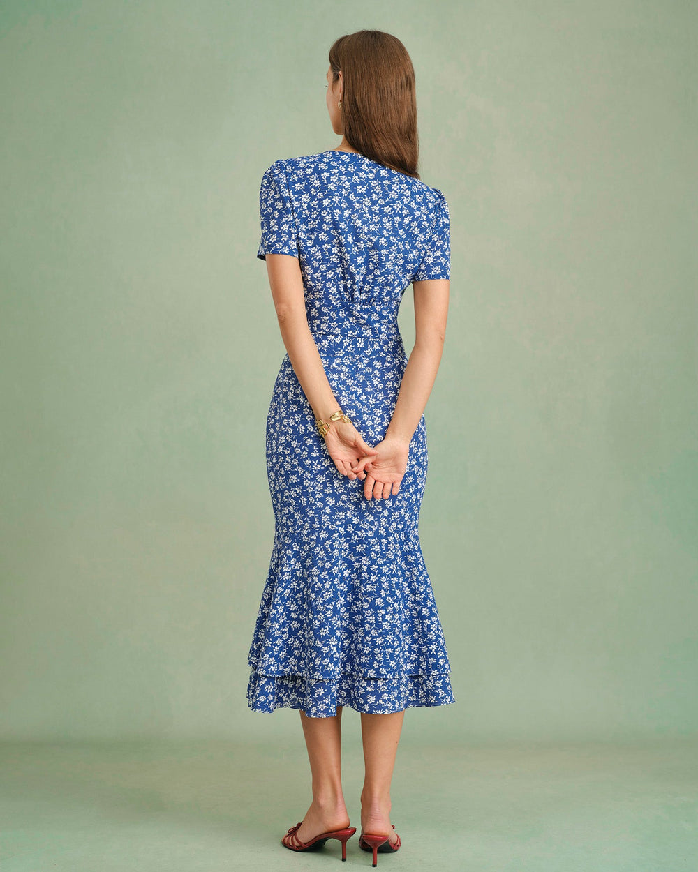 Blue Floral Mermaid Midi Skirt | Rihoas