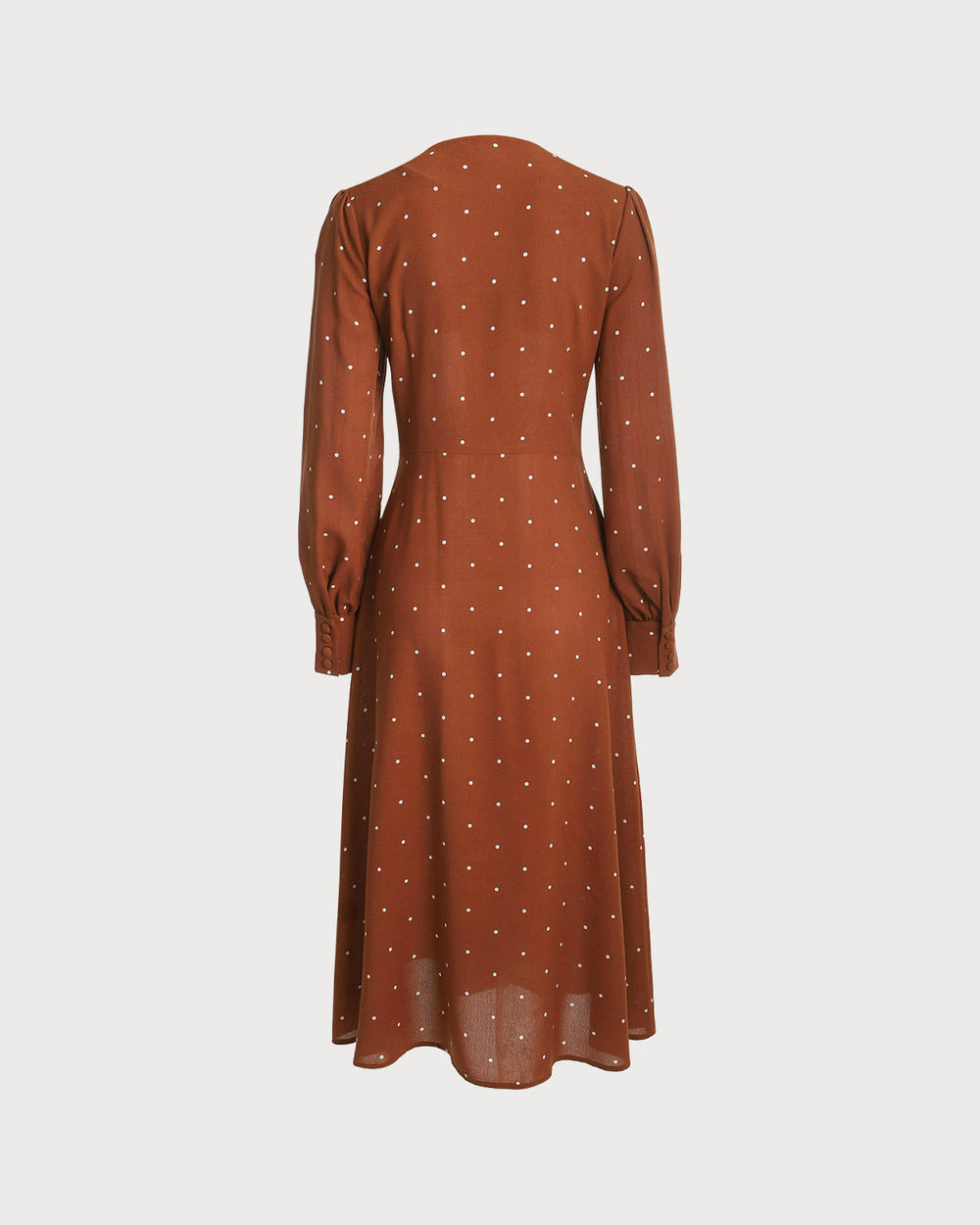 Brown Polka Dot Pleated Midi Dress | Rihoas