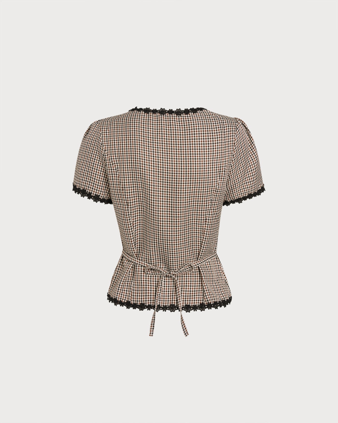 Coffee Square Neck Plaid Blouse | Rihoas