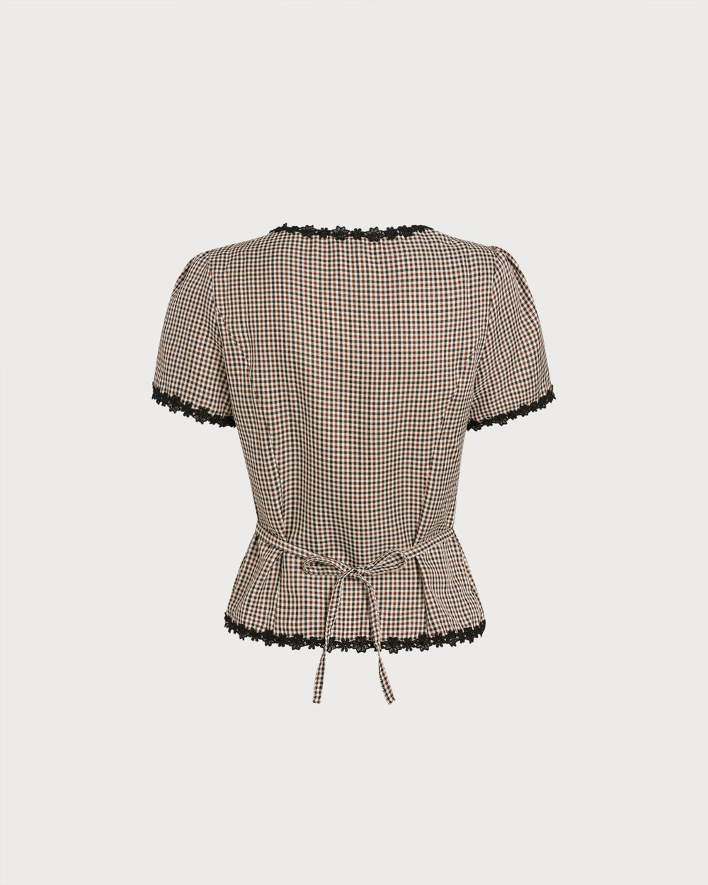 Coffee Square Neck Plaid Blouse | Rihoas