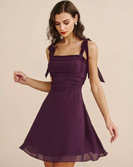 Purple Tie Strap Chiffon Mini Dress | Rihoas