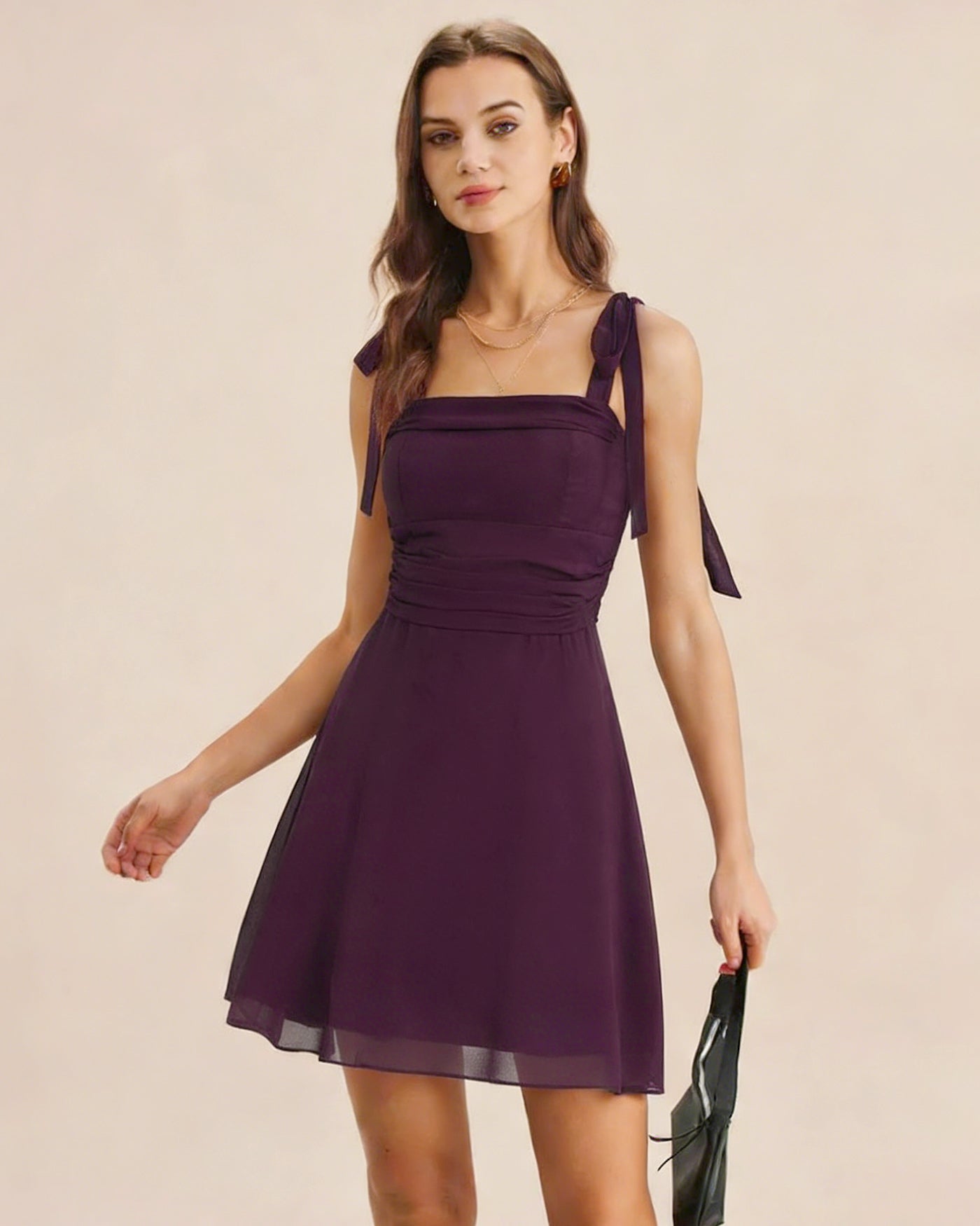 Purple Tie Strap Chiffon Mini Dress | Rihoas