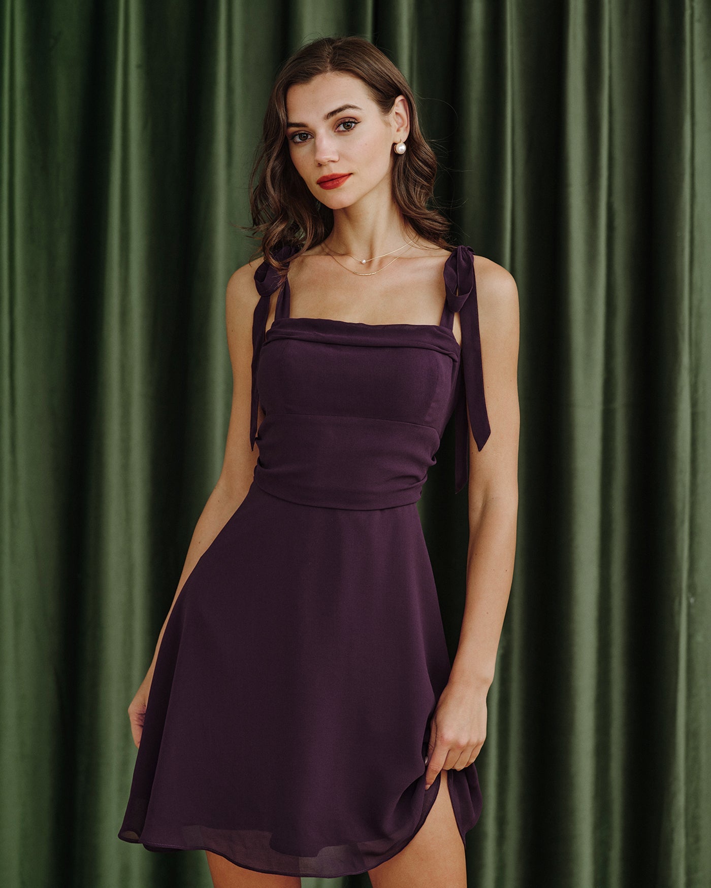 Purple Tie Strap Chiffon Mini Dress | Rihoas