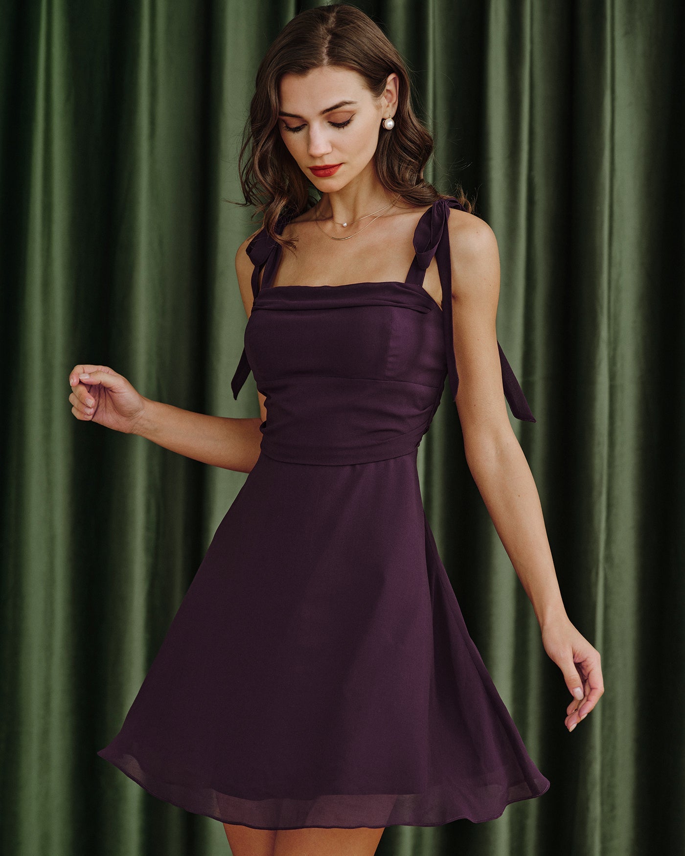 Purple Tie Strap Chiffon Mini Dress | Rihoas