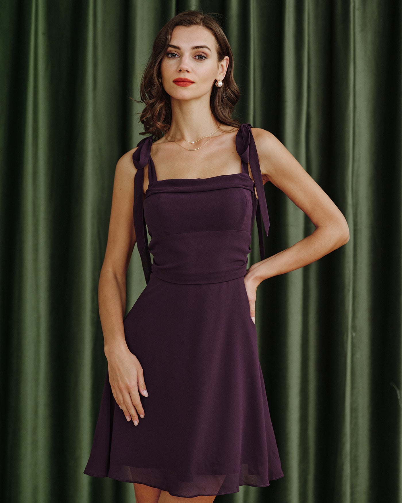 Purple Tie Strap Chiffon Mini Dress | Rihoas