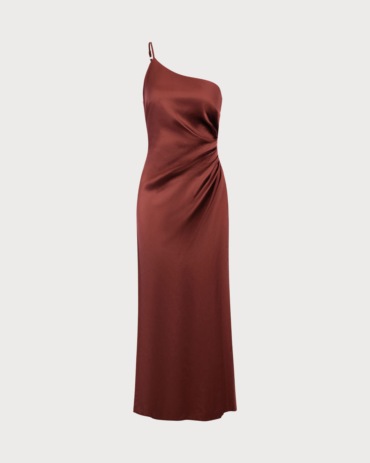 Red One-shoulder Satin Maxi Dress | Rihoas