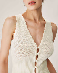 Beige V Neck Ribbed Knit Tank | Rihoas