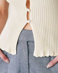 Beige V Neck Ribbed Knit Tank | Rihoas
