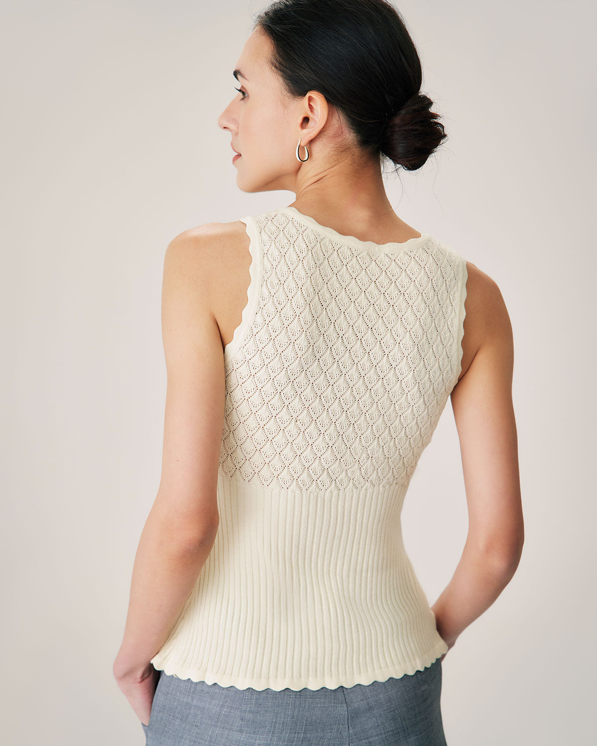 Beige V Neck Ribbed Knit Tank | Rihoas