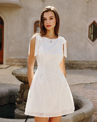 White Floral Textured Mini Dress | Rihoas