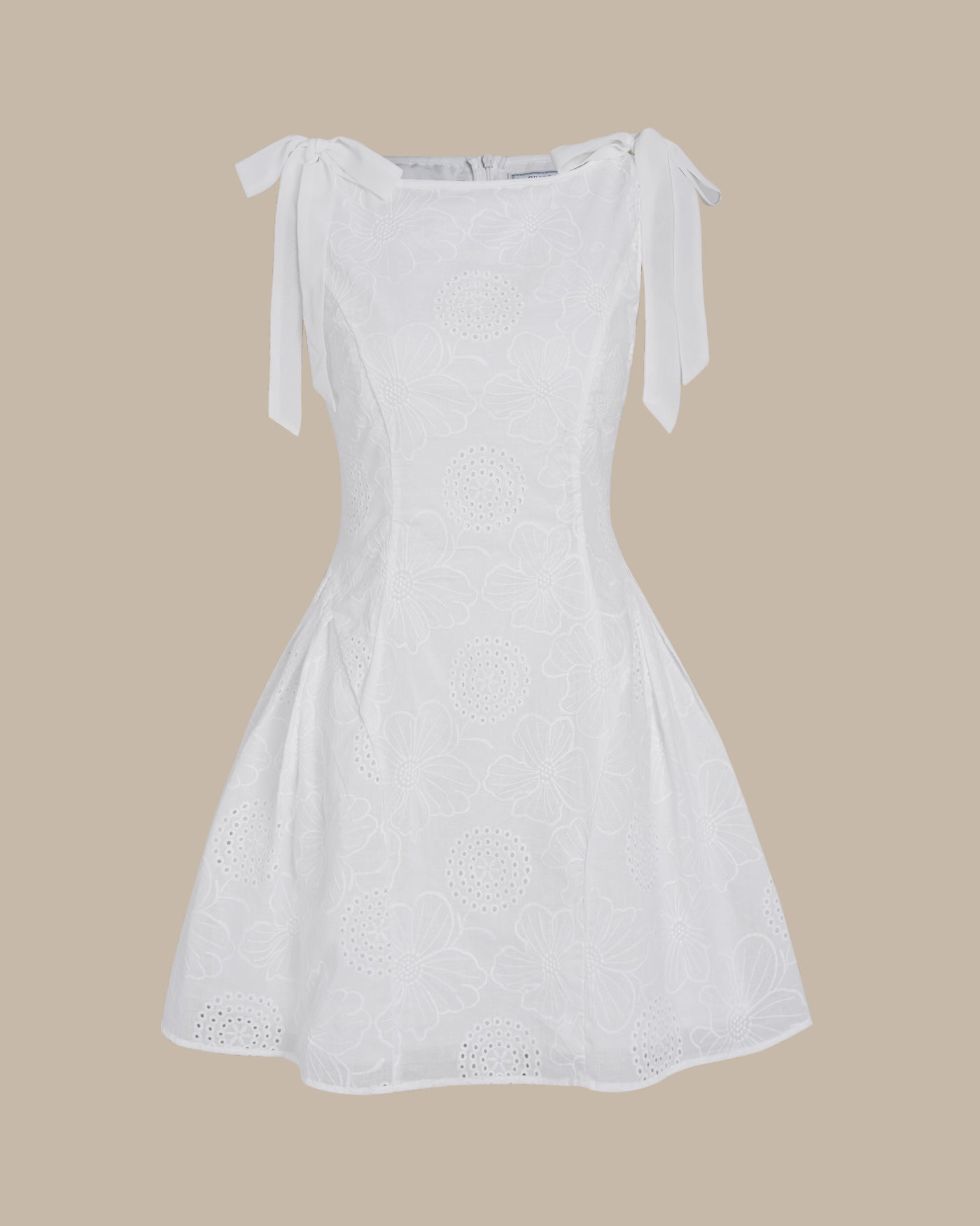 White Floral Textured Mini Dress | Rihoas