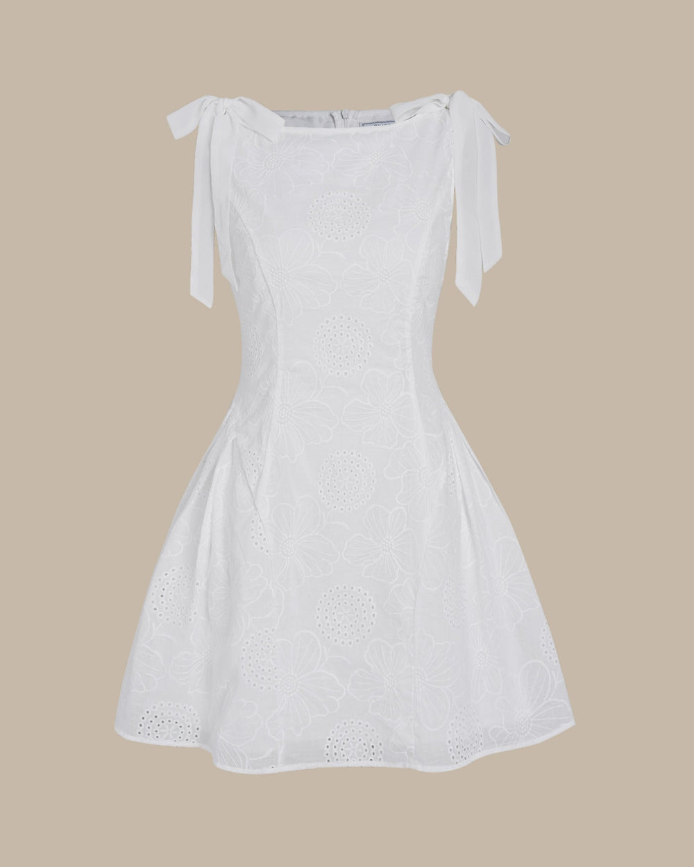 White Floral Textured Mini Dress | Rihoas