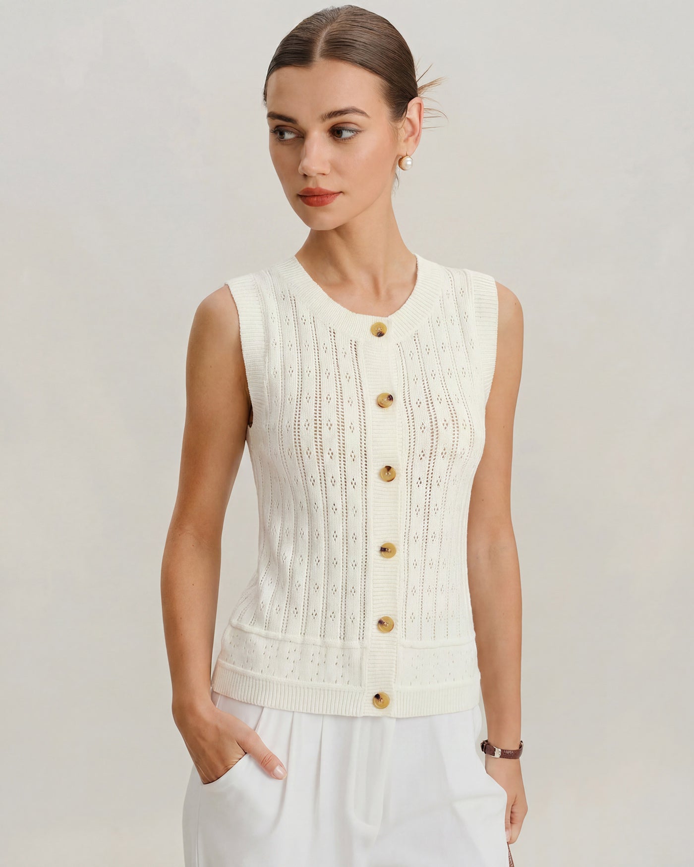 White Single Breasted Knit Cardigan | Rihoas