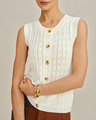 White Single Breasted Knit Cardigan | Rihoas