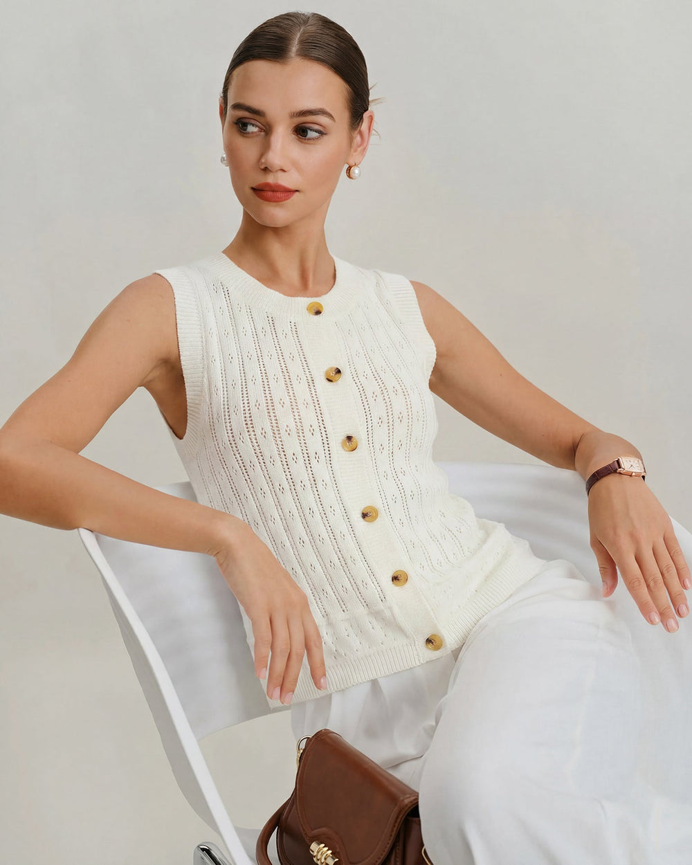 White Single Breasted Knit Cardigan | Rihoas