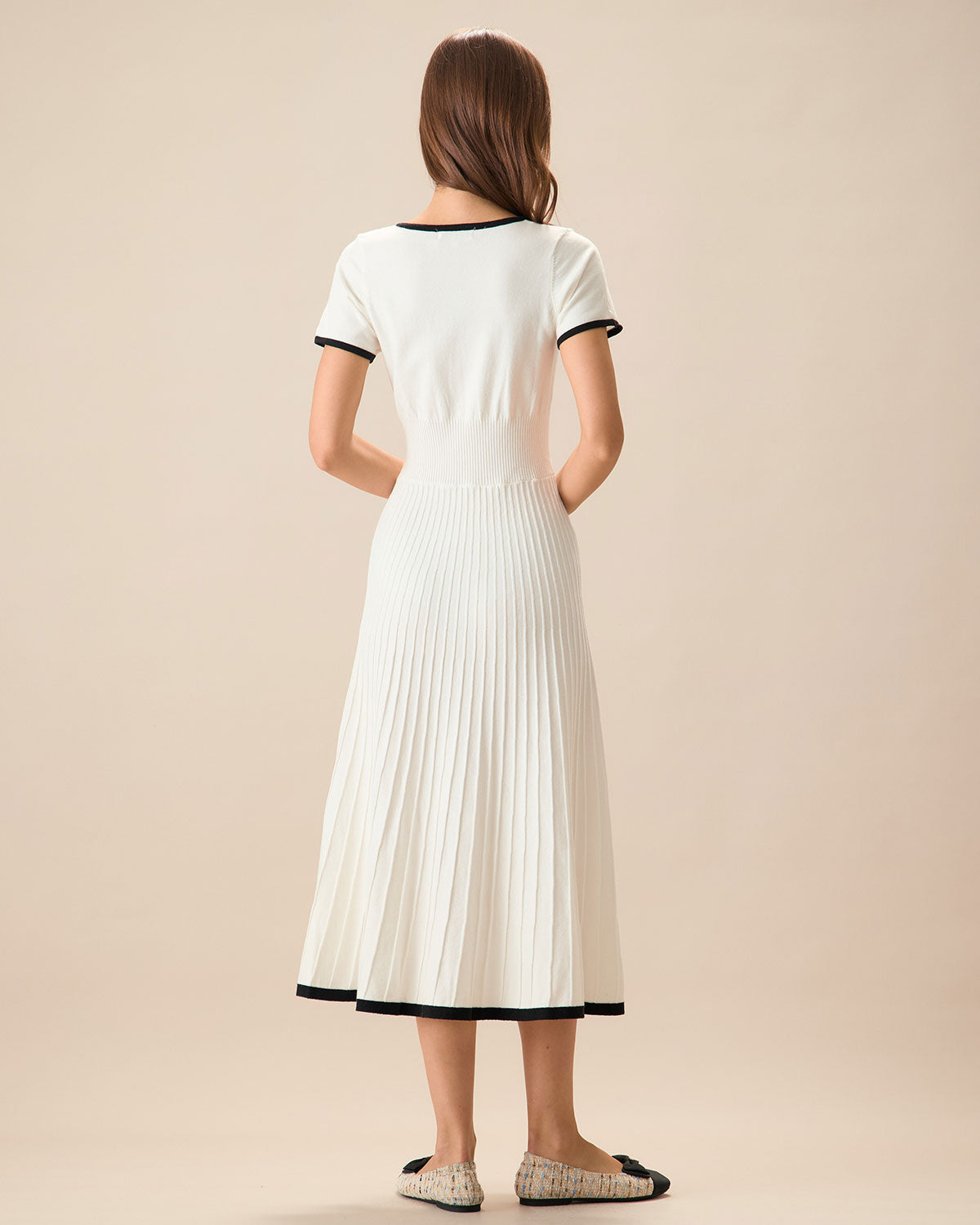 Women's White Contrasting Sweater Midi Dress | Rihoas