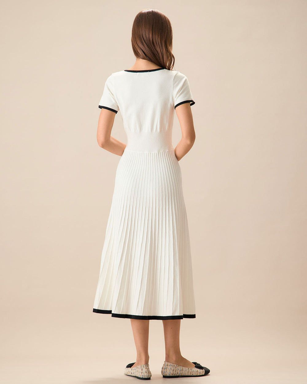 Women's White Contrasting Sweater Midi Dress | Rihoas