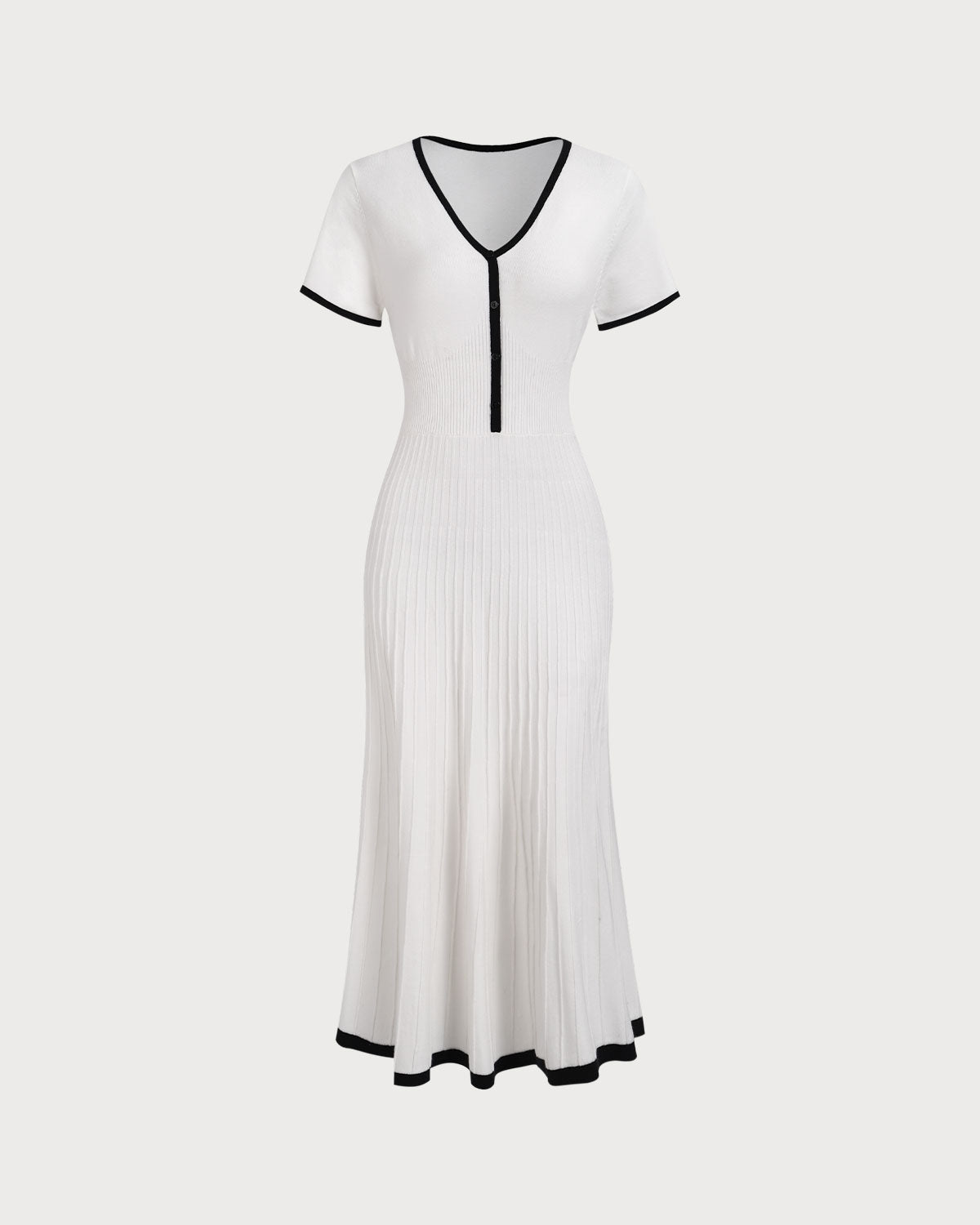 Women's White Contrasting Sweater Midi Dress | Rihoas