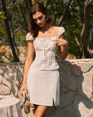 White Embroidery A-Line Skirt | Rihoas