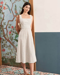 The White Square Neck Striped Midi Dress | Rihoas