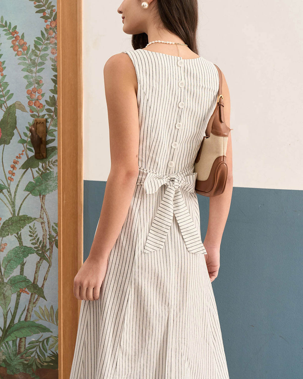 The White Square Neck Striped Midi Dress | Rihoas