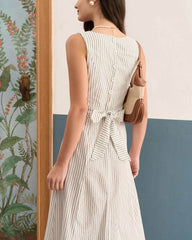 The White Square Neck Striped Midi Dress | Rihoas