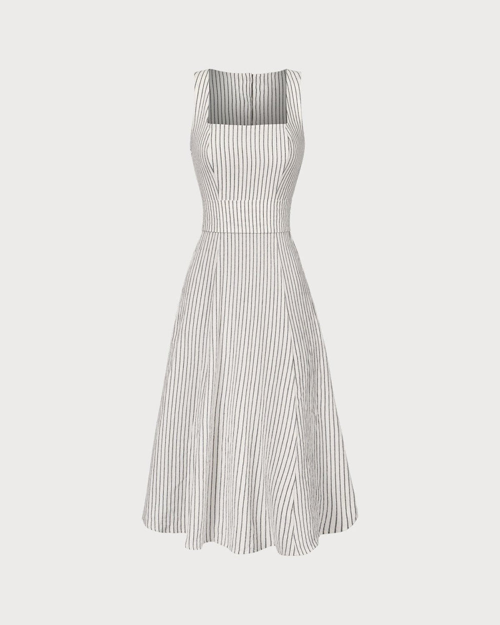 The White Square Neck Striped Midi Dress | Rihoas