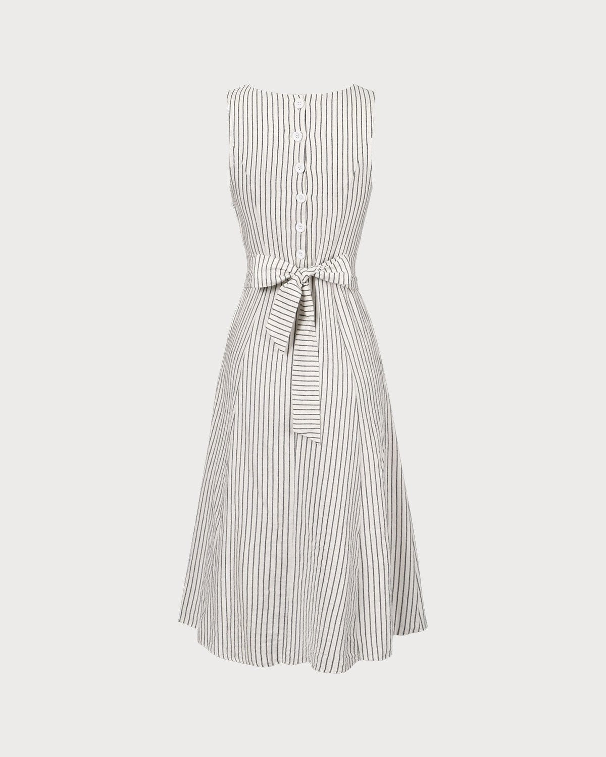 The White Square Neck Striped Midi Dress | Rihoas
