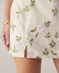 Beige Floral Straight Mini Skirt | Rihoas
