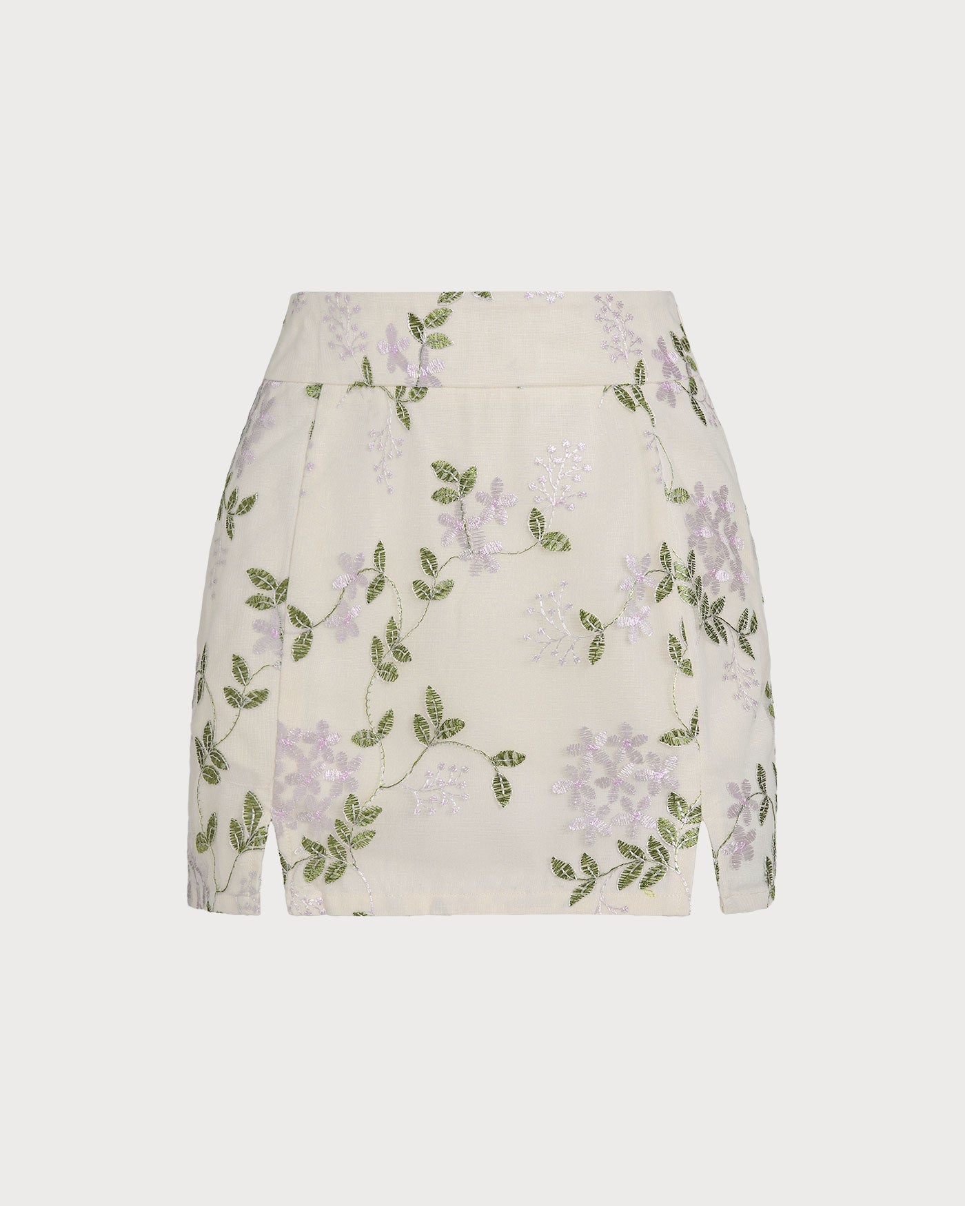 Beige Floral Straight Mini Skirt | Rihoas