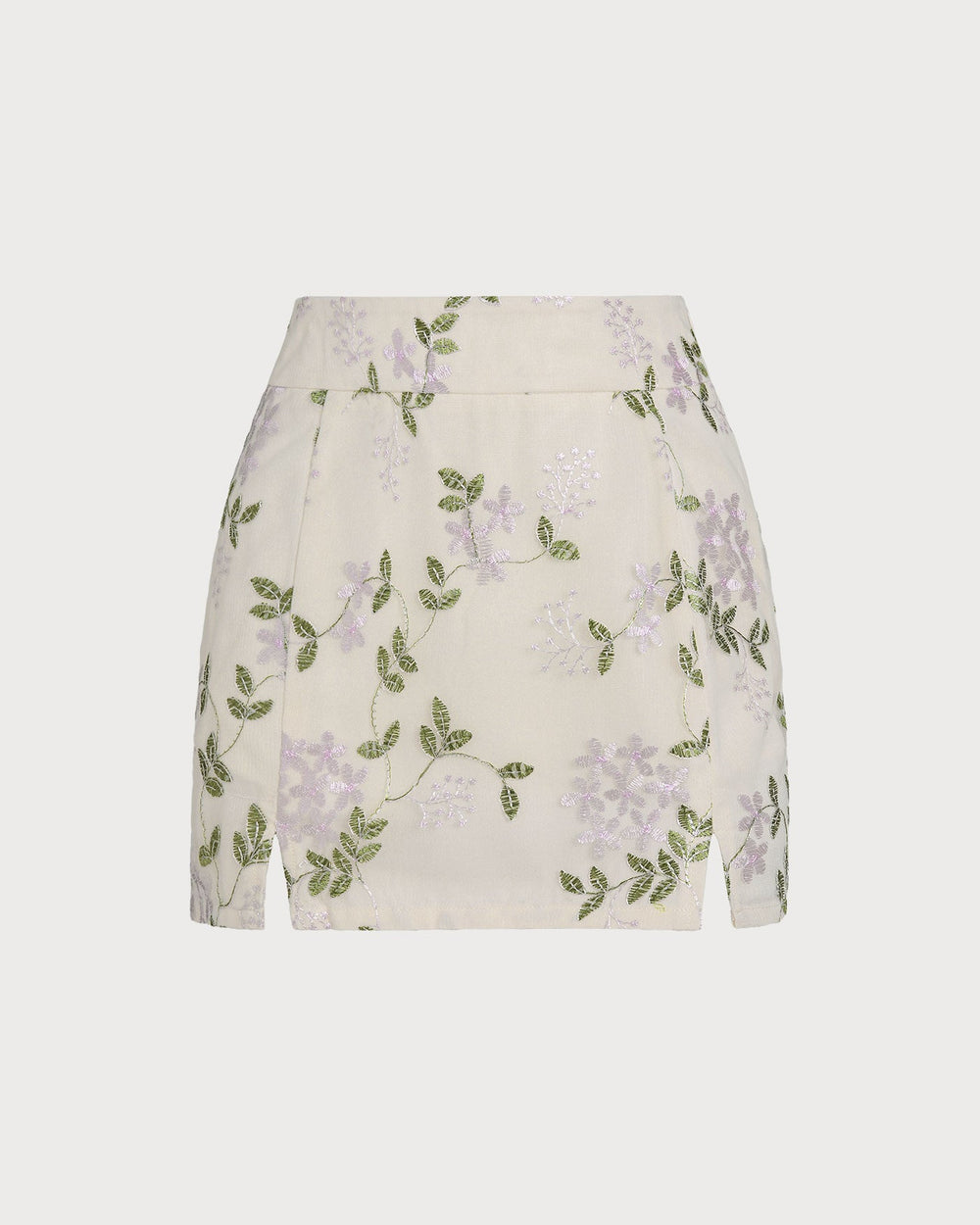 Beige Floral Straight Mini Skirt | Rihoas