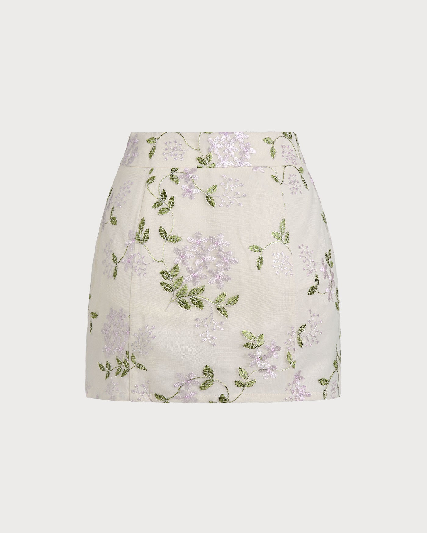 Beige Floral Straight Mini Skirt | Rihoas