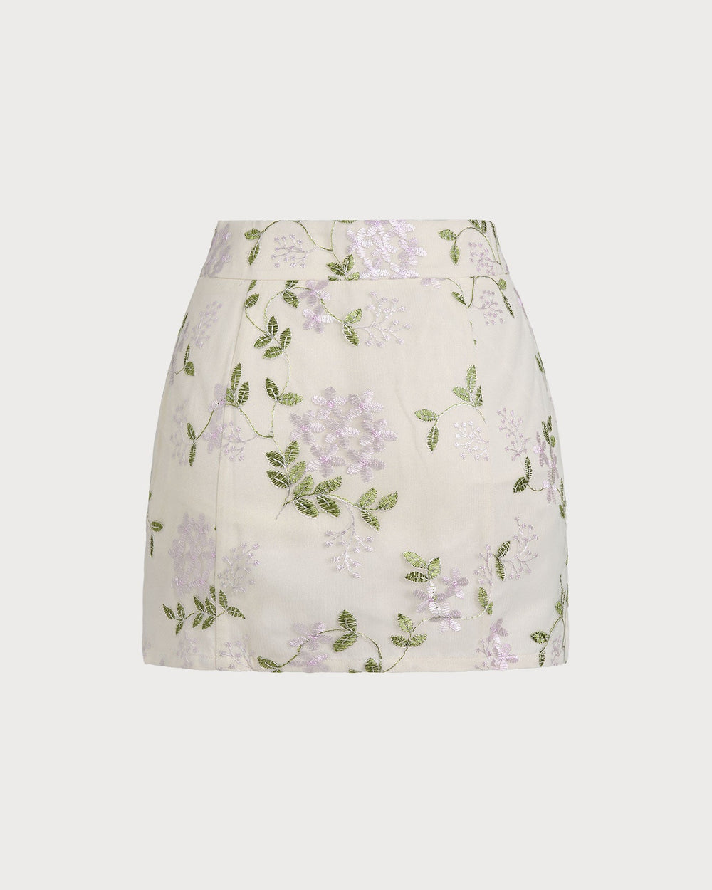 Beige Floral Straight Mini Skirt | Rihoas