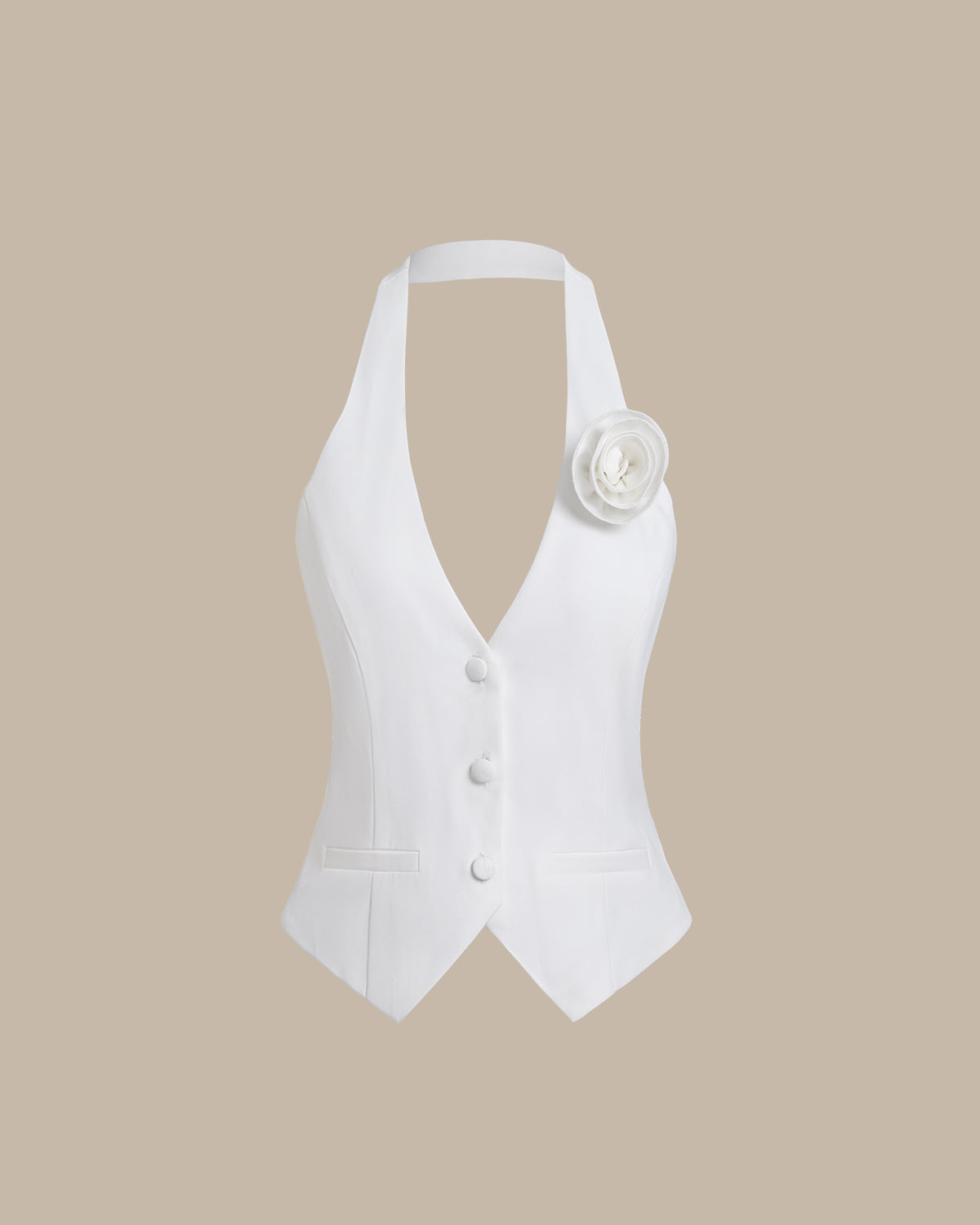 White Halter Button Vest | Rihoas