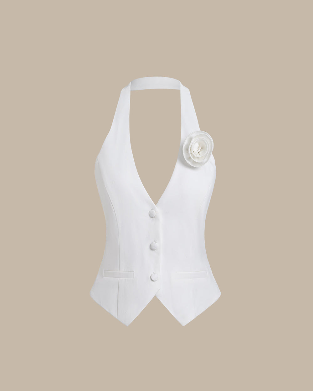 White Halter Button Vest | Rihoas