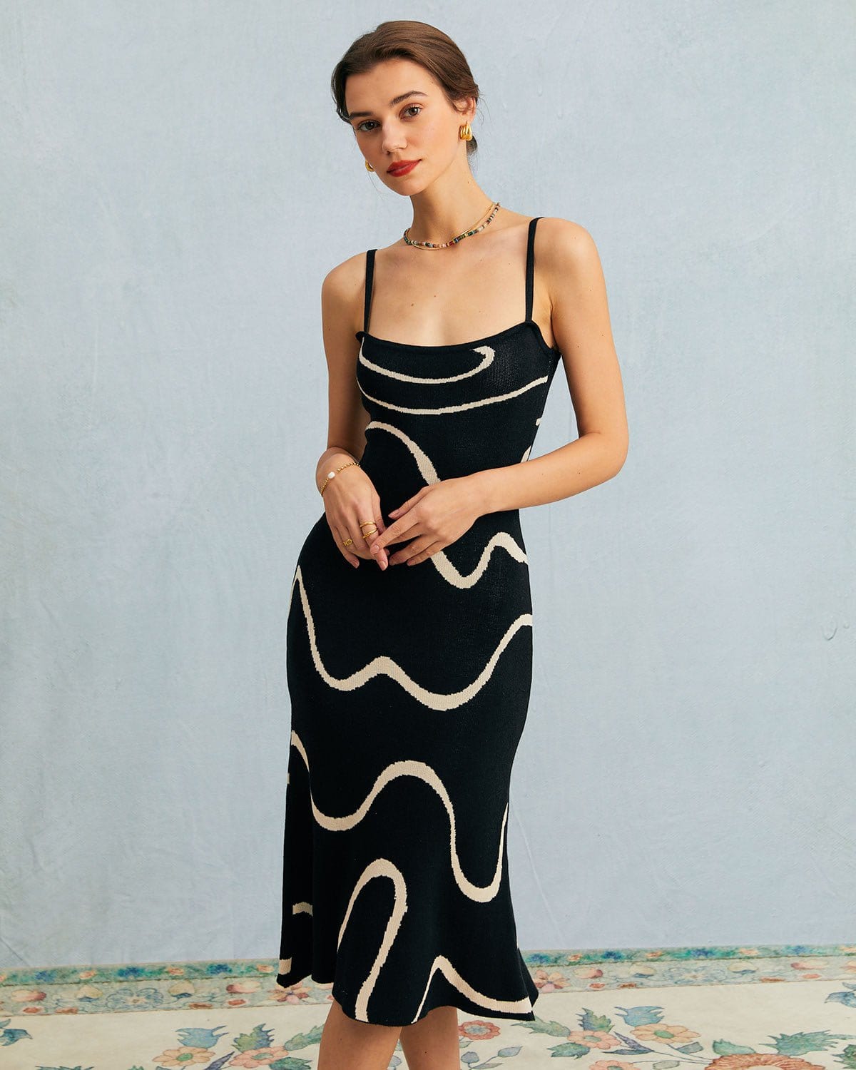 The Black Wave Mermaid Hem Knit Midi Dress | Rihoas