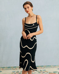 The Black Wave Mermaid Hem Knit Midi Dress | Rihoas