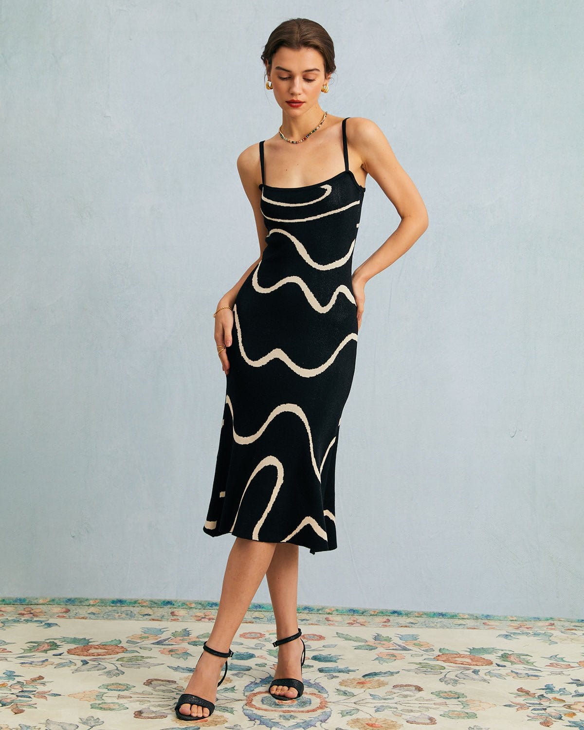 The Black Wave Mermaid Hem Knit Midi Dress | Rihoas