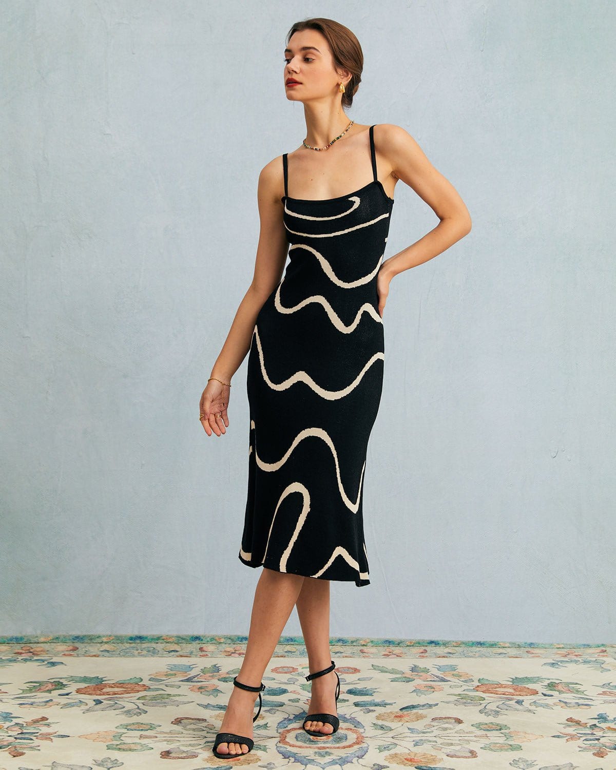 The Black Wave Mermaid Hem Knit Midi Dress | Rihoas