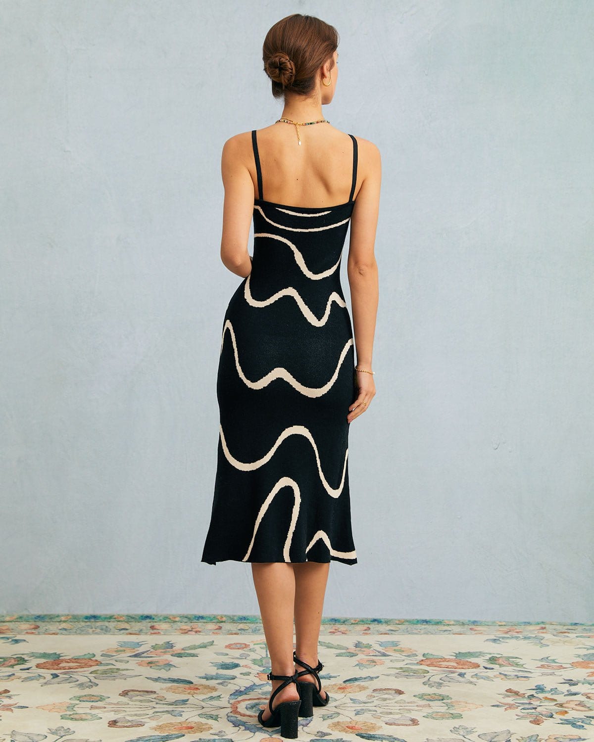 The Black Wave Mermaid Hem Knit Midi Dress | Rihoas