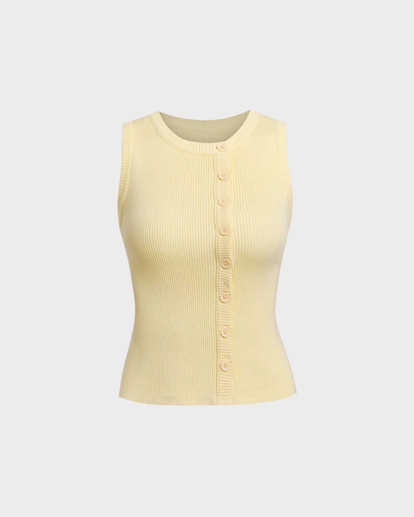 Yellow Round Neck Button Knit Vest | Rihoas