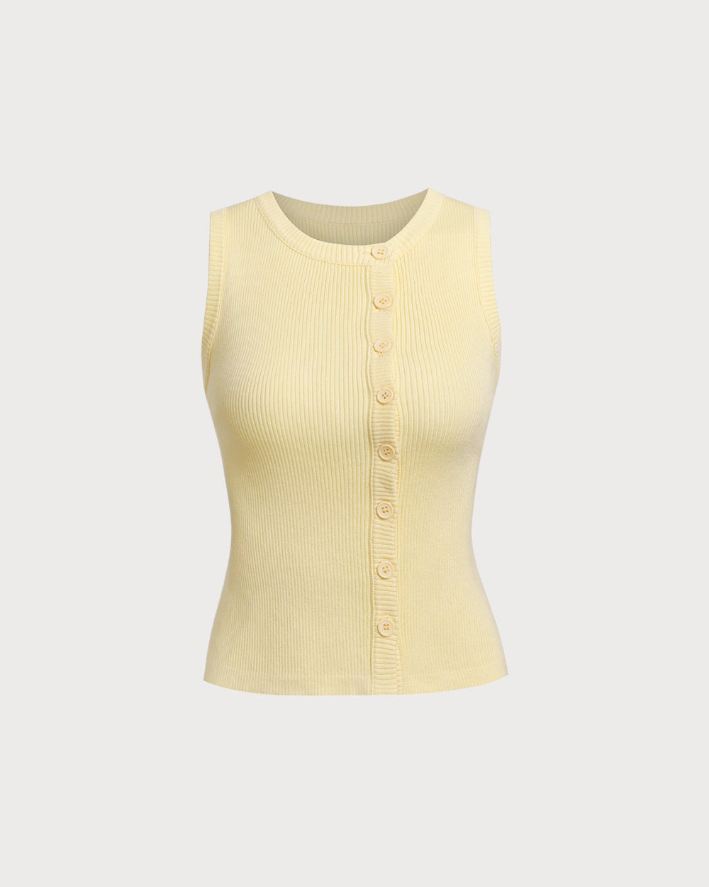 Yellow Round Neck Button Knit Vest | Rihoas