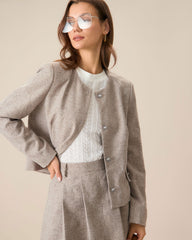 Round Neck Khaki Single-Breasted Jacket | Rihoas