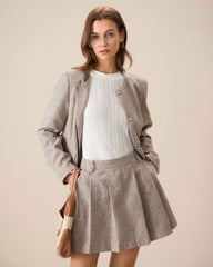 Round Neck Khaki Single-Breasted Jacket | Rihoas