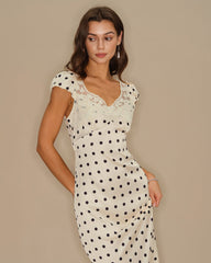 Apricot Polka Dot Lace Maxi Dress | Rihoas