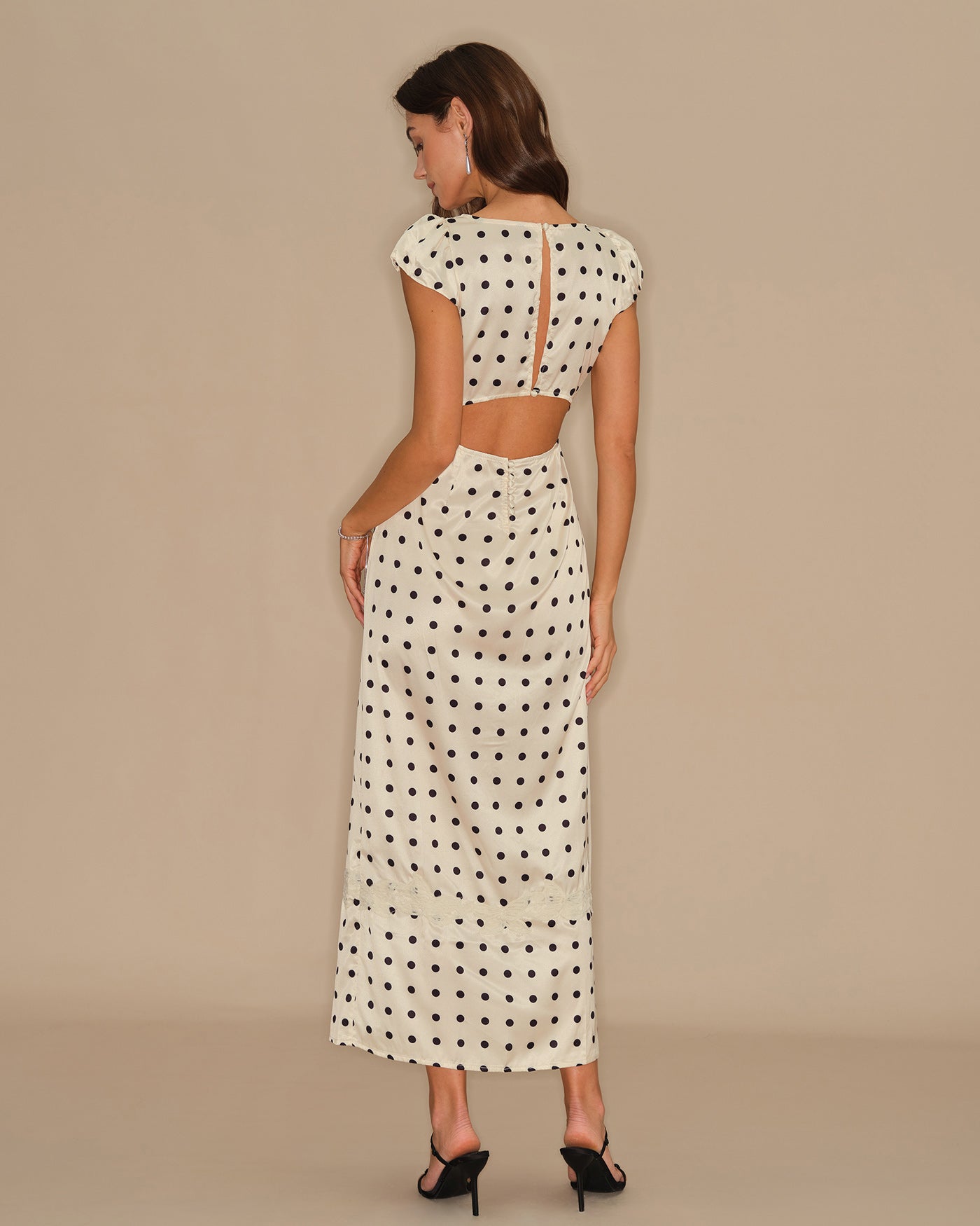 Apricot Polka Dot Lace Maxi Dress | Rihoas