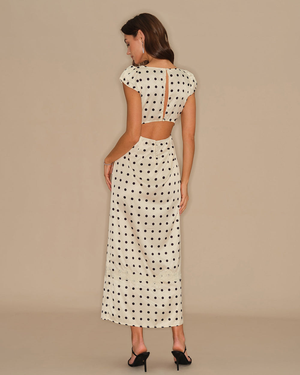 Apricot Polka Dot Lace Maxi Dress | Rihoas